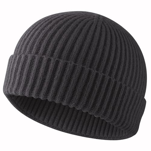 ROYBENS Swag Wool Knit Cuff Short Fisherman Beanie for Men Women Winter Hat - color: 1pcs-carbon Gray
