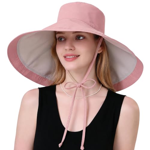 Women Bohemian Reversible Sun Hat Wide Brim Fishing Hats - color: M3016-pinkbeige