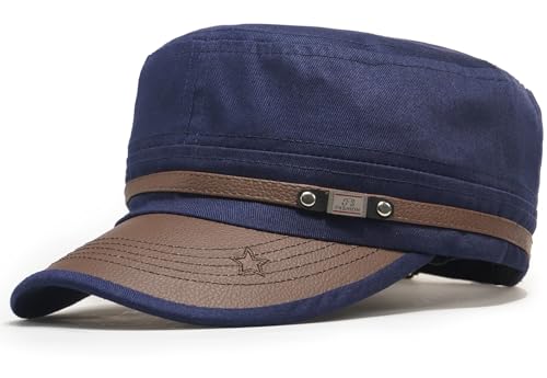 Army Cadet Cap for Men Women Military Flat Top Cap Baseball Caps - color: Star Navy Blue