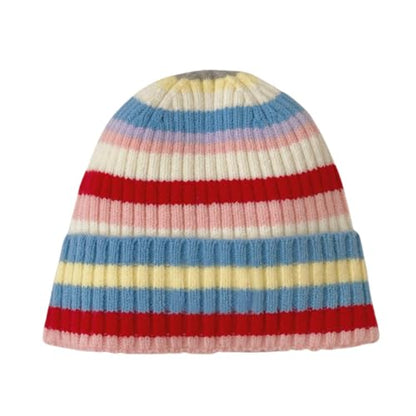 Colorful Striped Beanie Cuffed Winter Soft Rib Knit Hat for Women Men Gift - color: Blue