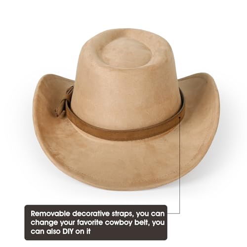 2 Pack Western Cowboy Hats for Women Men 2 Different hat Bands - color: Black+camel