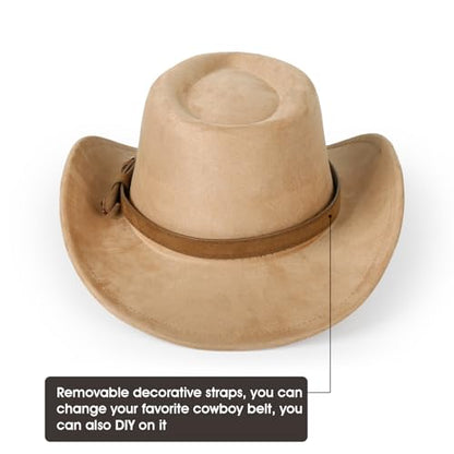 2 Pack Western Cowboy Hats for Women Men 2 Different hat Bands - color: Black+camel