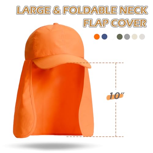 Solaris Mens Sun Hat Neck Flap 2 in 1 Foldable Waterproof UPF 50+ Baseball Cap Fishing Hiking Outdoor - color: #5 Orange