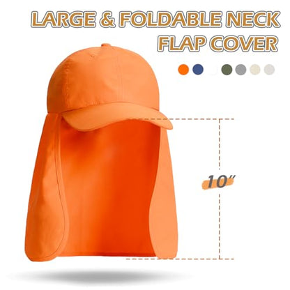 Solaris Mens Sun Hat Neck Flap 2 in 1 Foldable Waterproof UPF 50+ Baseball Cap Fishing Hiking Outdoor - color: #5 Orange