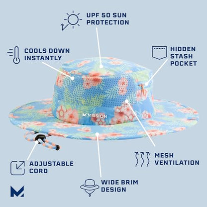 MISSION Cooling Anywhere Boonie Hat - Unisex Wide-Brim Hat for Men & Women - Cools Up to 2 Hours - UPF 50 Sun Protection - color: Junglebird Bluebell
