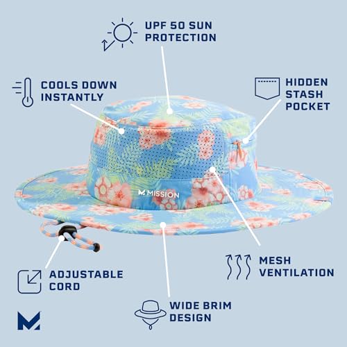 MISSION Cooling Anywhere Boonie Hat - Unisex Wide-Brim Hat for Men & Women - Cools Up to 2 Hours - UPF 50 Sun Protection - color: Junglebird Bluebell