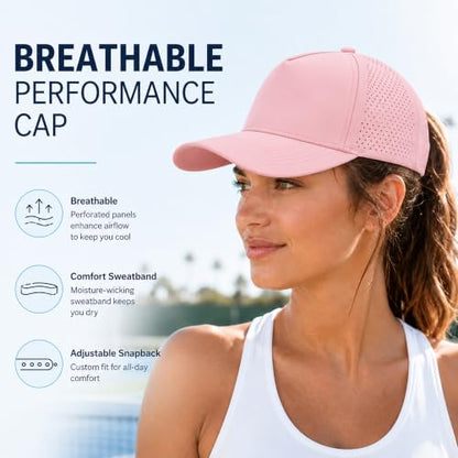 5 Panel Baseball Cap Quick Dry Mesh Snapback Hat for Women Men - color: Pink