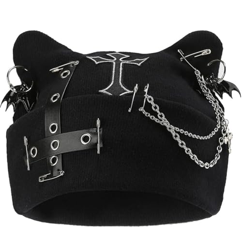 Distressed Ring Beanie Hat for Women Men Slouchy Skull Cap - color: Y2k/Black