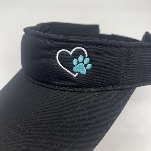 Embroidered Adjustable Sun Visor for Women Men Outdoor Golf Tennis - color: Dog Paw Heart/Black