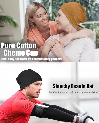 100% Cotton Summer Beanie for Men Women, Thin Soft Slouchy Beanies - color: 1pcs-gold Brown, size: Medium
