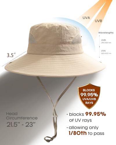 FURTALK Womens Sun Hat with Ponytail Hole Beach Hiking Summer Wide Brim UPF 50+ Outdoor Protection Foldable Bucket Hat - color: Khaki