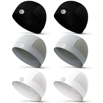 3Pcs Breathable Mesh Skull Caps for Men Women, Quick Dry Lightweight Sweat Helmet Liner Beanie, Hair Cooling Cap - color: 6pc 2*black & 2*white & 2*gray