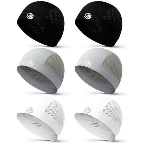 Breathable Mesh Skull Caps for Men Helmet Liner Sweat Head Cap - color: 6pc 2*black & 2*white & 2*gray