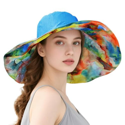 Women Super Wide Brim Beach Hat Reversible Floppy Sun Hat Packable Travel Bucket Cap Visor UPF50+ - color: Blue