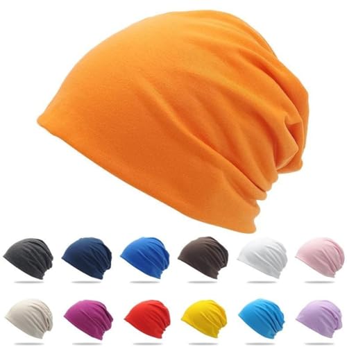 Cotton Slouchy Beanie hat Candy Color Chemo Skull Cap Men Women Beanies - color: Orange