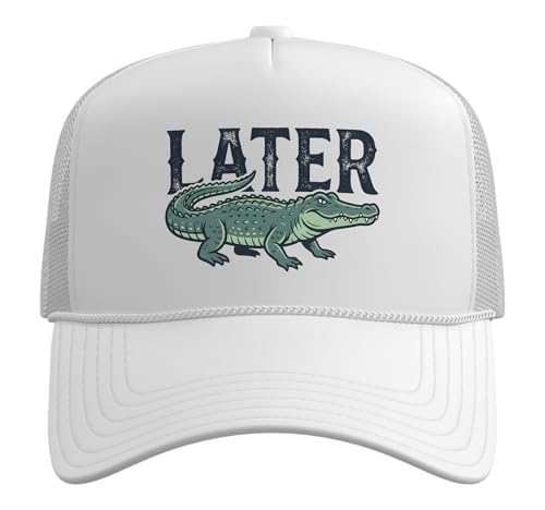 Later Alligator Trucker Hat with Adjustable Mesh Back - color: White