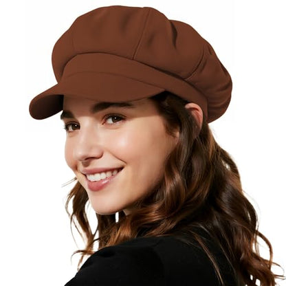 American Trends Newsboy Hats for Women Baker Boy Cap Fall Winter Beret - color: A-caramel