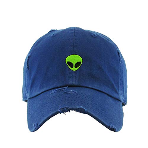 Green Alien Vintage Baseball Cap Embroidered Cotton Adjustable Distressed Dad Hat - color: Navy