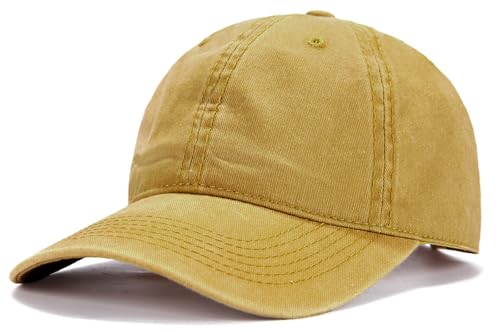 Edoneery Baseball Cap for Men and Women, Low Profile Washed Cotton Dad Hat - color: Yellow