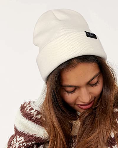 Satin Lined Winter Beanie Hats for Women Men Cotton Knitted Cuffed Knit Hat - color: White