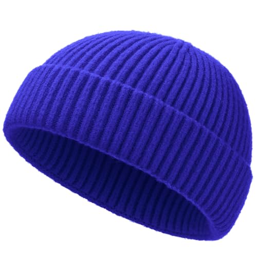 Short Fisherman Beanie for Men Women Wool Knit Cuff Winter Hats - color: 1pcs-blue