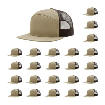 Richardson 168 Hi-Pro 7 Panel Adjustable Snapback Trucker Mesh Back Cap - color: Pale Khaki/Brown