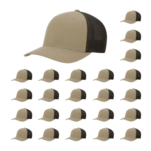 Richardson 110 Trucker R-Flex Baseball Cap| Fitted Mesh Back Hat - color: Khaki/Coffee, size: Small-Medium