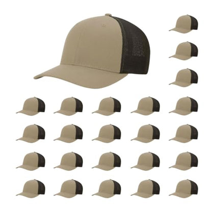 Richardson 110 Trucker R-Flex Baseball Cap| Fitted Mesh Back Hat - color: Khaki/Coffee, size: Small-Medium