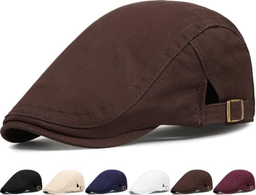 Initlove Mens Newsboy Cap Cotton Ivy Hat Beret Hats for Driving - color: B Coffee