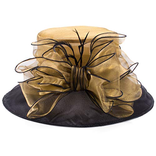 Womens Dressy Wide Brim Church Wedding Wedding Occasion Floral Hats A045 - color: Gold