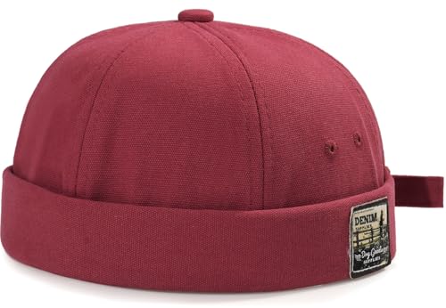 Glamorstar Dome Brimless Hats for Women Men Sailor Docker Beanie Cap Hip Hop Hats - color: Red D