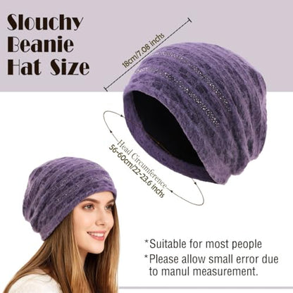 Crochet Slouchy Beanie Hat Turbans Headware for Women - color: Bea18 - Purple