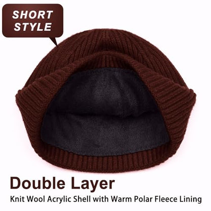 ROYBENS Swag Wool Knit Cuff Short Fisherman Beanie for Men Women Winter Hat - color: 1pcs-dark Coffee-thick Double Layer
