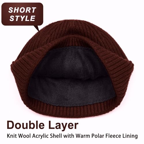ROYBENS Swag Wool Knit Cuff Short Fisherman Beanie for Men Women Winter Hat - color: 1pcs-dark Coffee-thick Double Layer