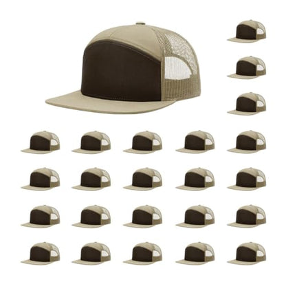 Richardson 168 Hi-Pro 7 Panel Adjustable Snapback Trucker Mesh Back Cap - color: Brown/Khaki