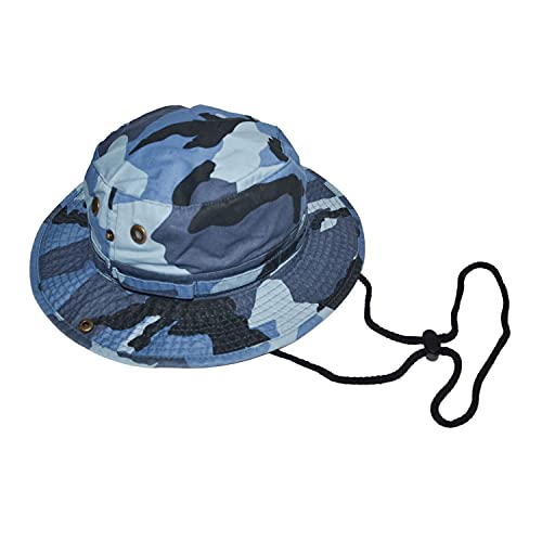 Newhattan Boonie Safari Bucket Hat Foldable Military Style Cap - color: Blue Sky Camo, size: Large-X-Large