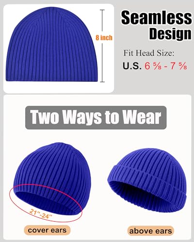 ROYBENS Wool Beanie for Men Women, Seamless Knit Warm Winter Hat Skull Caps - color: 1pcs-blue
