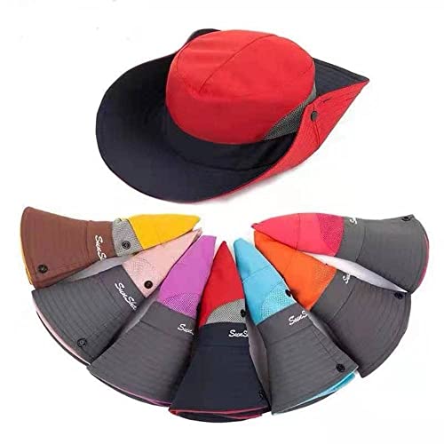 Outdoors Tribe Foldable Sun Hat for Women, Beach Foldable Mesh Fishing Cap, Wide Brim Ponytail Sun Hat - color: Watermelon Red 2