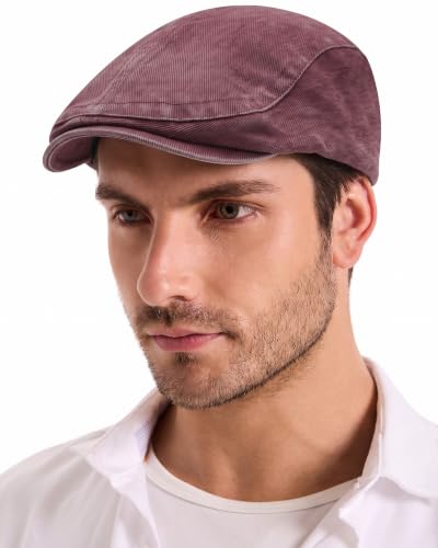 ZLYC Men Cotton Flat Cap Summer Scally Newsboy Beret Driver Hat - color: Washed Burgundy