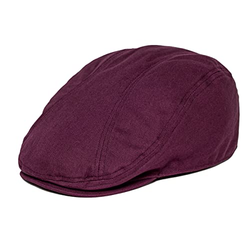 BOTVELA Men Cotton Twill Newsboy Flat Hat Fitted Cap - color: Burgundy, size: 7 5/8