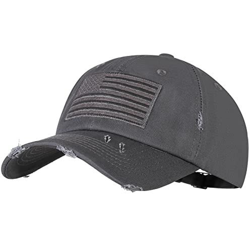 IIN American Flag Baseball Cap for Men Women Low Profile USA Army Tactical Operator Military Plain Dad Hat - color: Washed-dark Gray