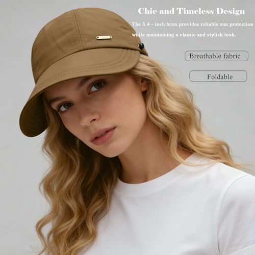 UPF 50+Womens Sun Hat UV Protection Hiking Fishing Hats Wide Brim Hat Adjustable Ponytail Packable Sun Cap - color: Coffee