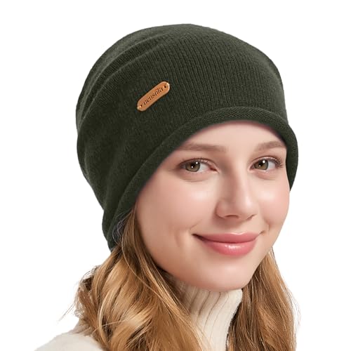 ACUSHLA 100% Merino Wool Slouchy Beanie for Women Men Winter Hat Skull Cap - color: Army Green