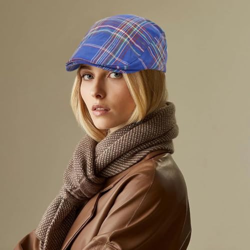 DIYDECAL Plaid Newsboy Hats Retro Flat Cap Gatsby Cabbie Driving Hat for Mens Womens - color: Blue