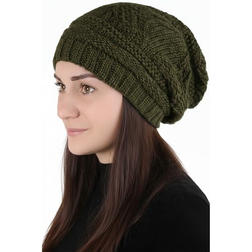 Lilax Knit Slouchy Oversized Soft Warm Winter Beanie Hat - color: Dark Olive