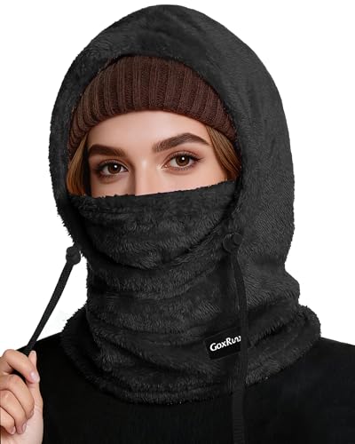 Ski Mask Fleece Balaclava, Winter Face Mask Windproof Neck Cover Warmer Hat Hood for Men Women - color: Black
