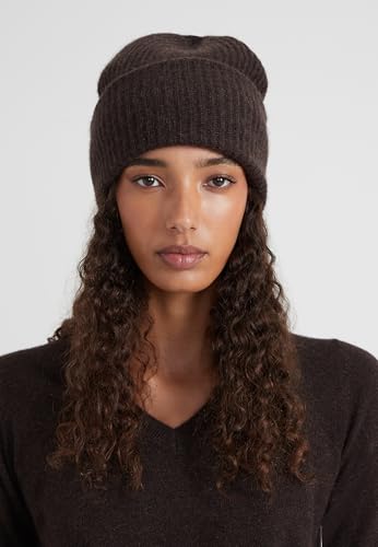 Style Republic Women’s Chunky Knit Beanie, 100% Pure Cashmere Cap, Soft & Stretchy, Warm Hat for Autumn, Winter, Spring - color: Coffee
