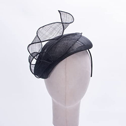 Lawliet Teardrop Womens Sinamay Fascinator Tam Beret Casque Cocktail Bridal Hat T442 - color: Black