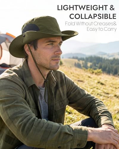 Sun Hats for Men Women UV Sun Protection Waterproof Wide Brim Bucket Hat - color: Dark Green