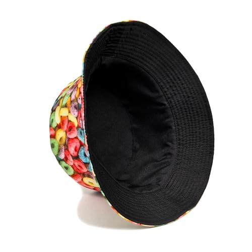 Printed Bucket Hat - Reversible Packable Summer Travel Beach Sun Cap for Men Women Teens - color: Colorful Donuts